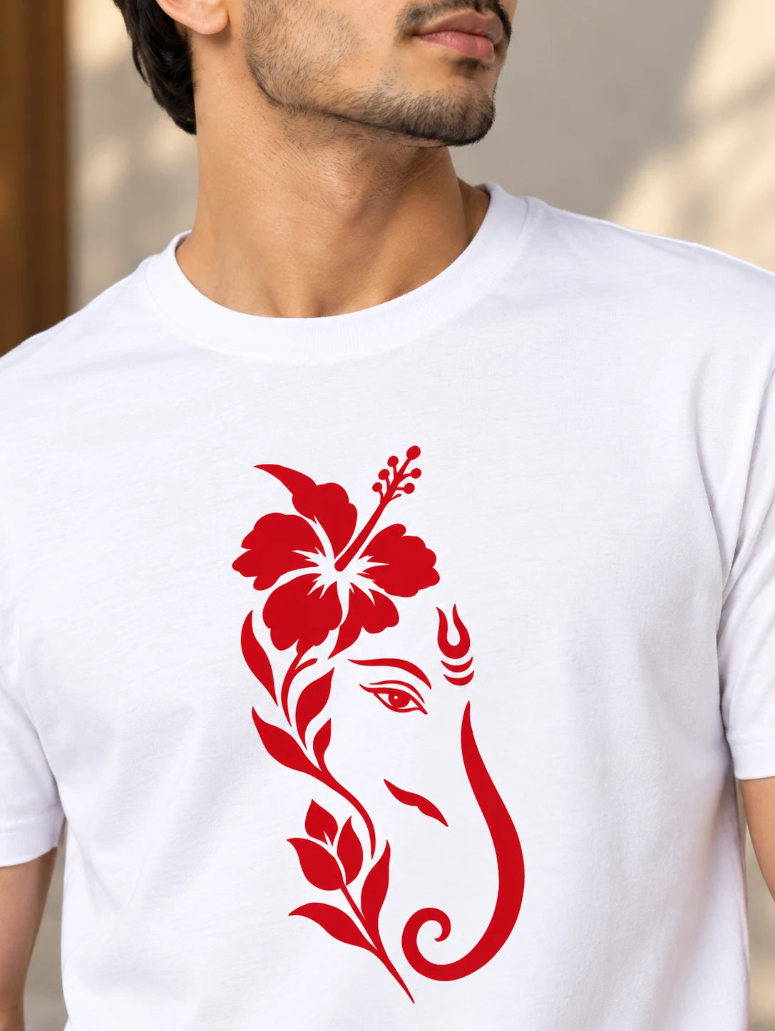 Men's Premium Pure Cotton Ganesha Graphic T-Shirt | 180 GSM Bio-Washed Regular Fit-White