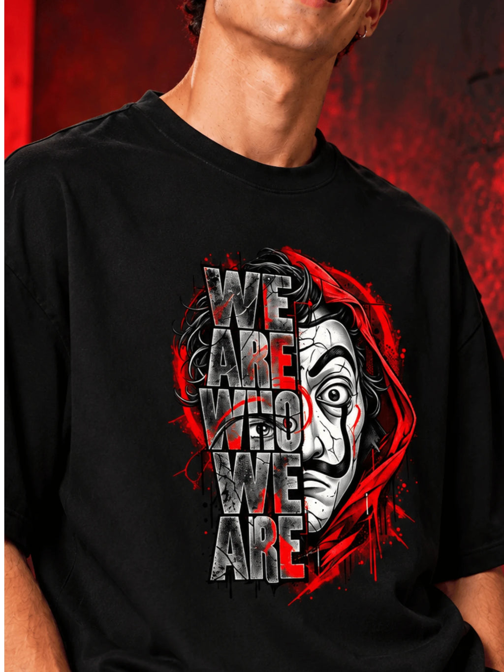 Excello Men's 'We Are Who We Are' Statement Graphic Oversized T-Shirt | Black