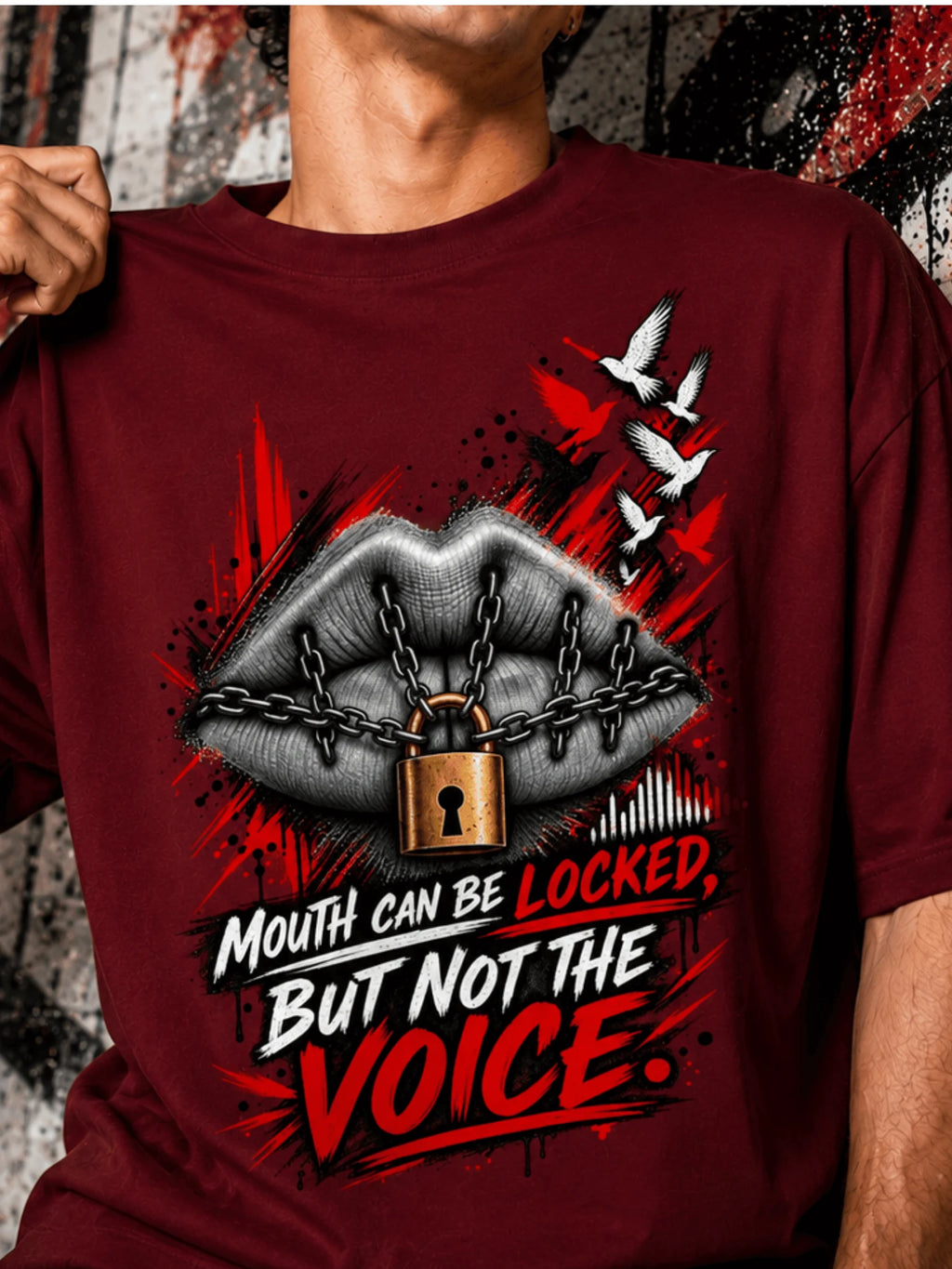 Excello Men's 'Unstoppable Voice' Typography Graphic Oversized T-Shirt | Maroon