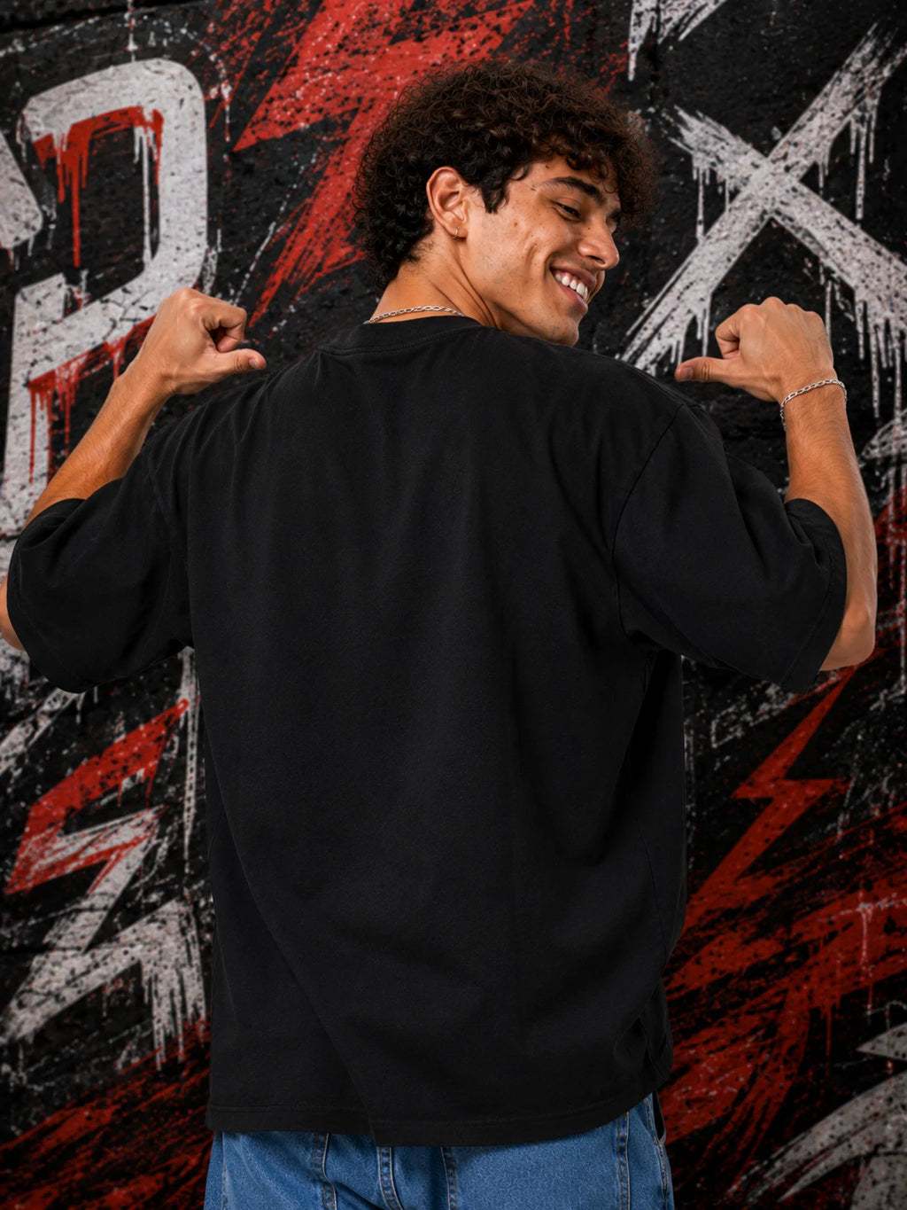 Excello Men's 'Unstoppable Voice' Typography Graphic Oversized T-Shirt | Black
