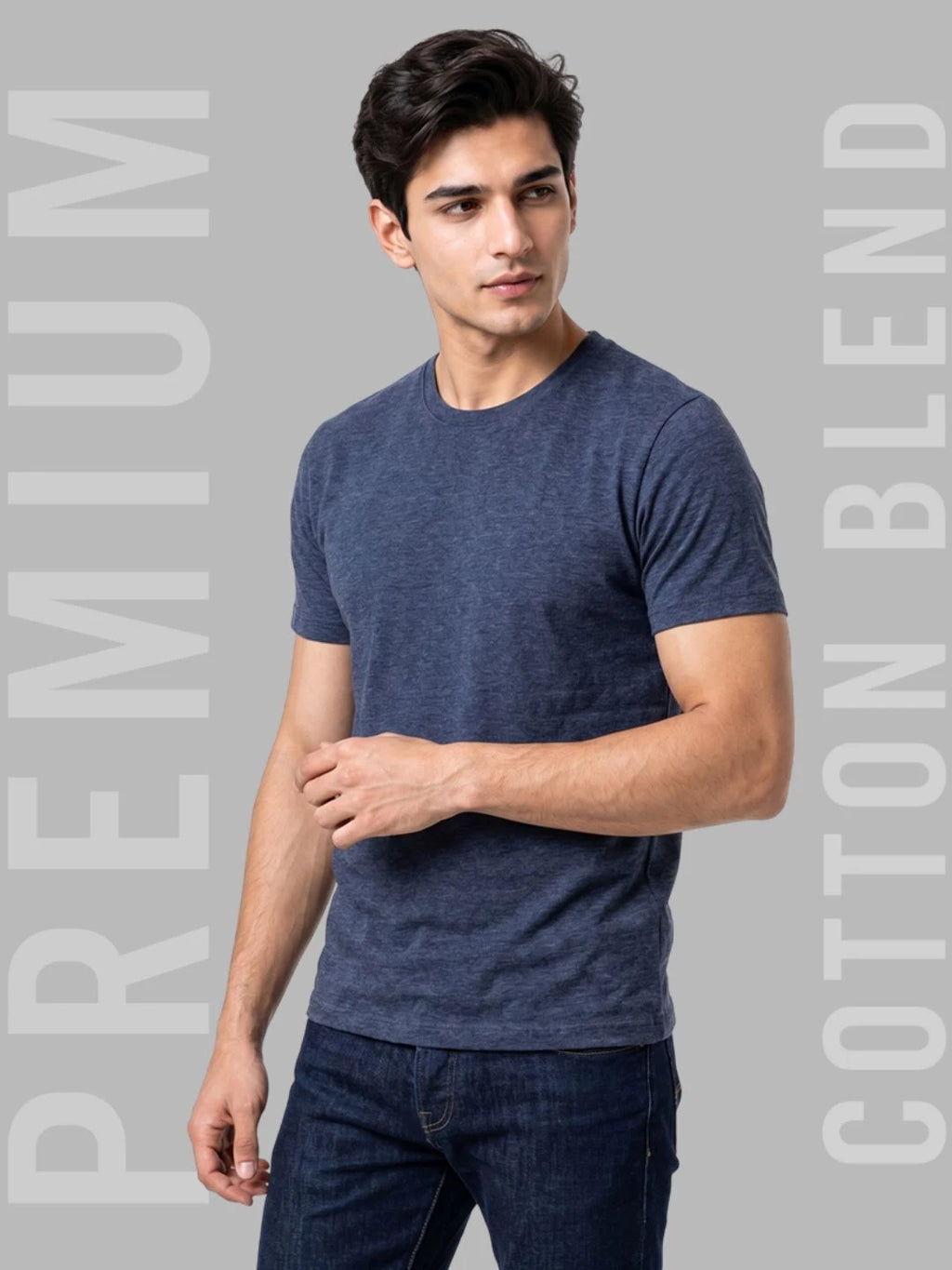 Excello Men's Cotton Blend Bio-Wash Plain  Regular Fit Round Neck T-Shirt  | Navy & Red