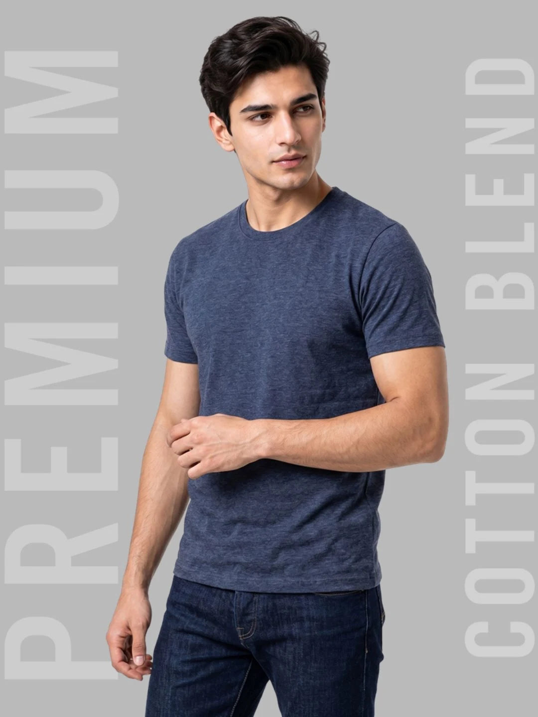 Excello Men's Cotton Blend Bio-Wash Plain  Regular Fit Round Neck T-Shirt  | Navy & Red