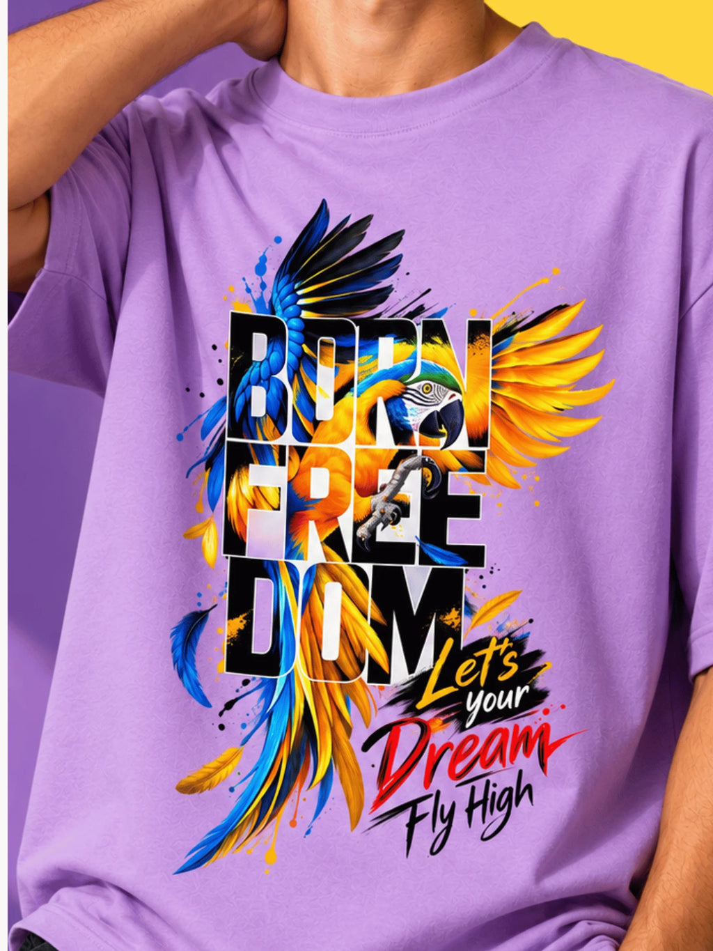 Excello Men's 'Born Freedom' Bird Graphic Oversized T-Shirt | Lavender