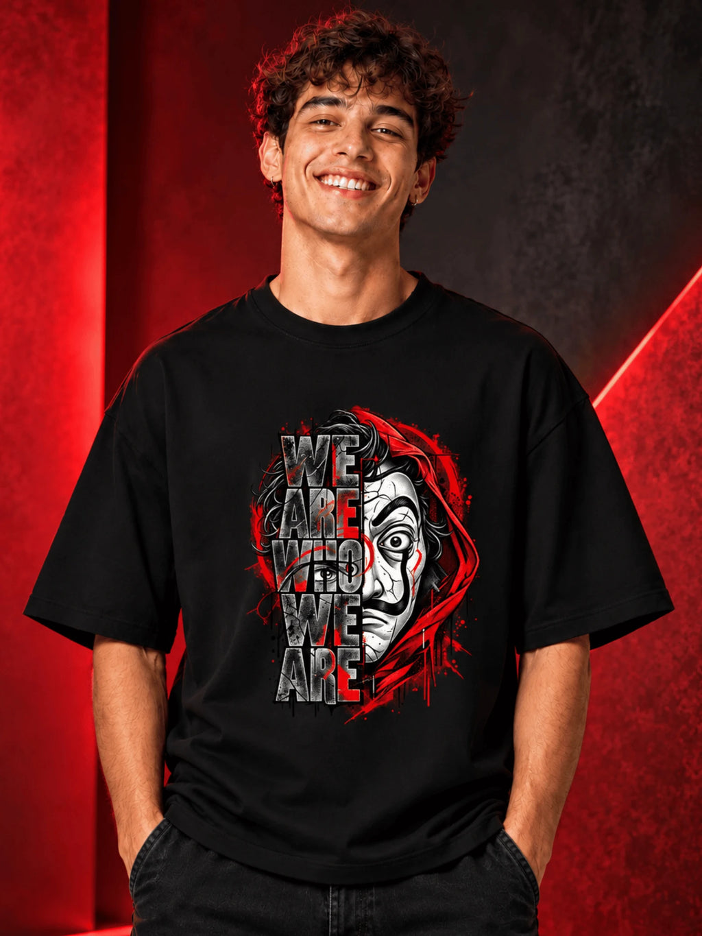 Excello Men's 'We Are Who We Are' Statement Graphic Oversized T-Shirt | Black