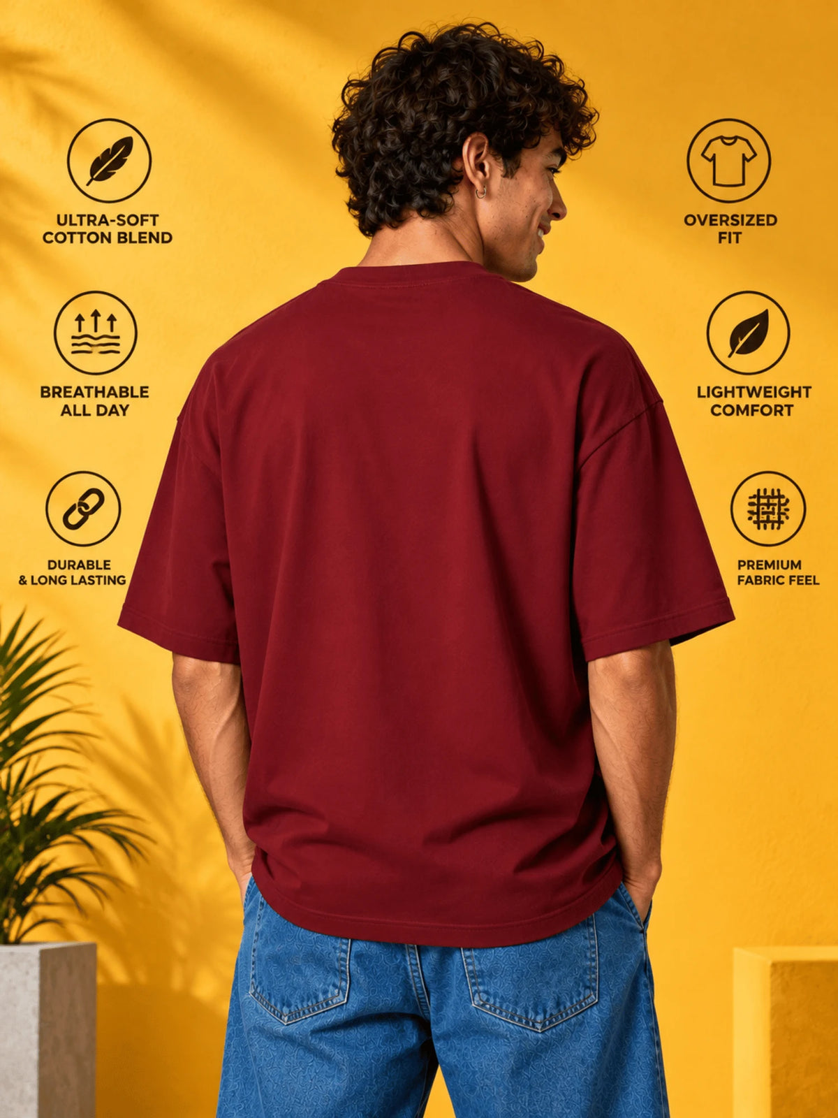 Excello Men's 'Just Relax' Teddy Bear Graphic Oversized T-Shirt | Maroon