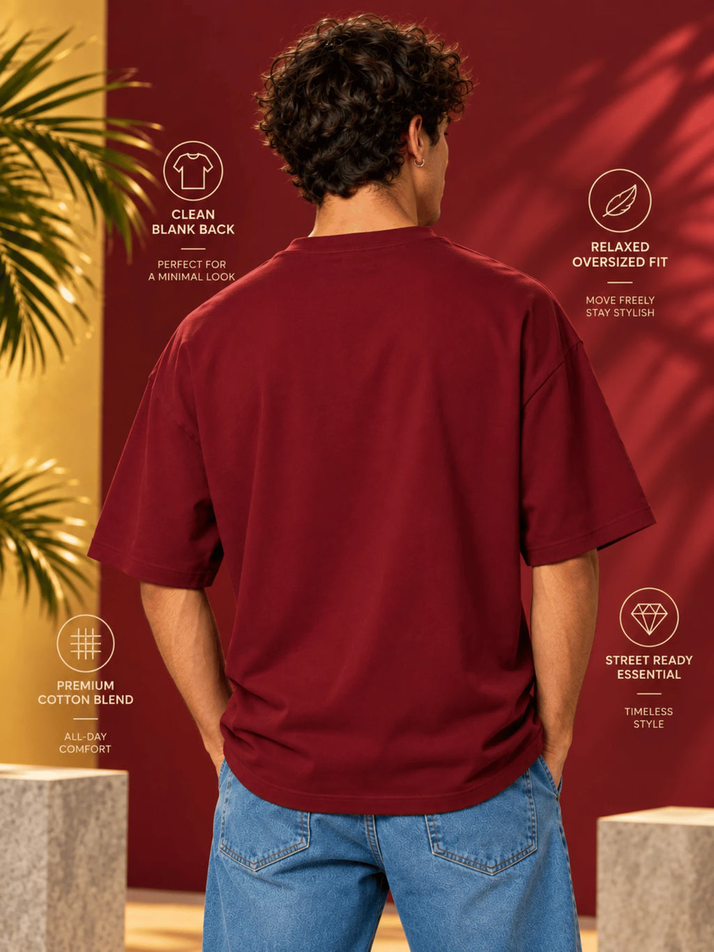 Excello Men's Vintage Crown Graphic Oversized T-Shirt | Maroon