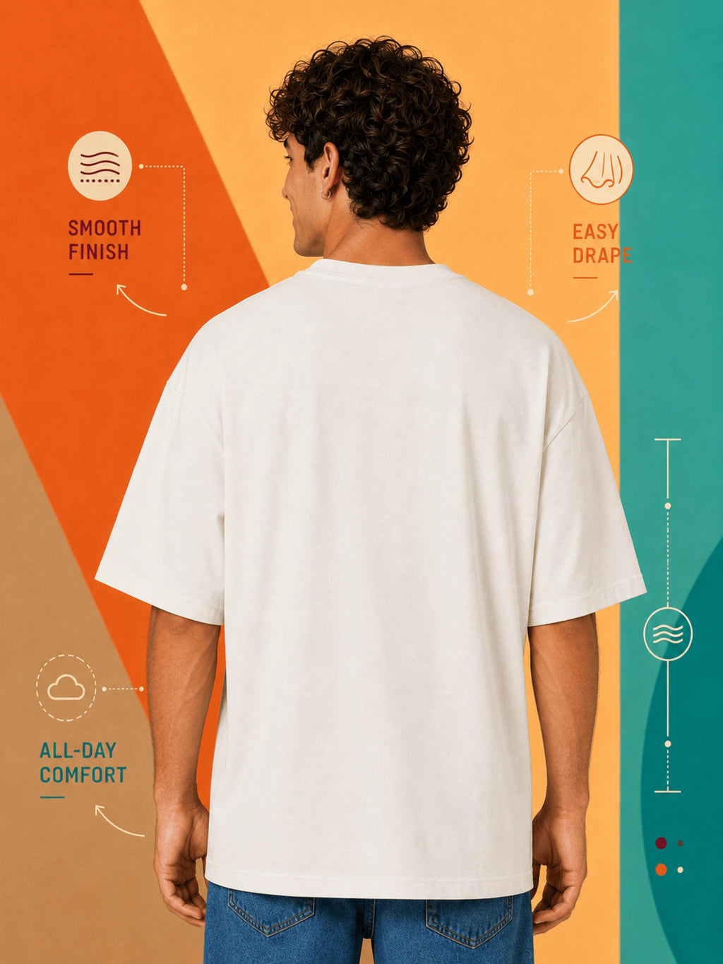Excello Men's Vakratunda Mahakaya Ganesha Graphic Oversized T-Shirt - 240 GSM Pure Cotton, Bio-Washed-Off White