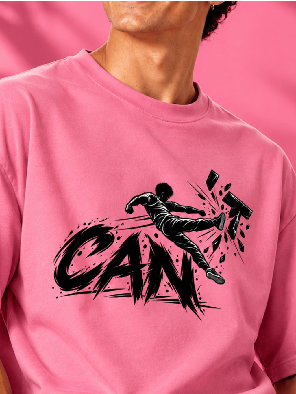 Excello Men's 'I Can' Motivational Graphic Oversized T-Shirt |  Rose Pink