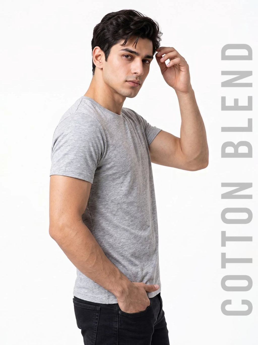 Excello Men's Cotton Blend Bio-Wash Plain  Regular Fit Round Neck T-Shirt  | Grey & Black