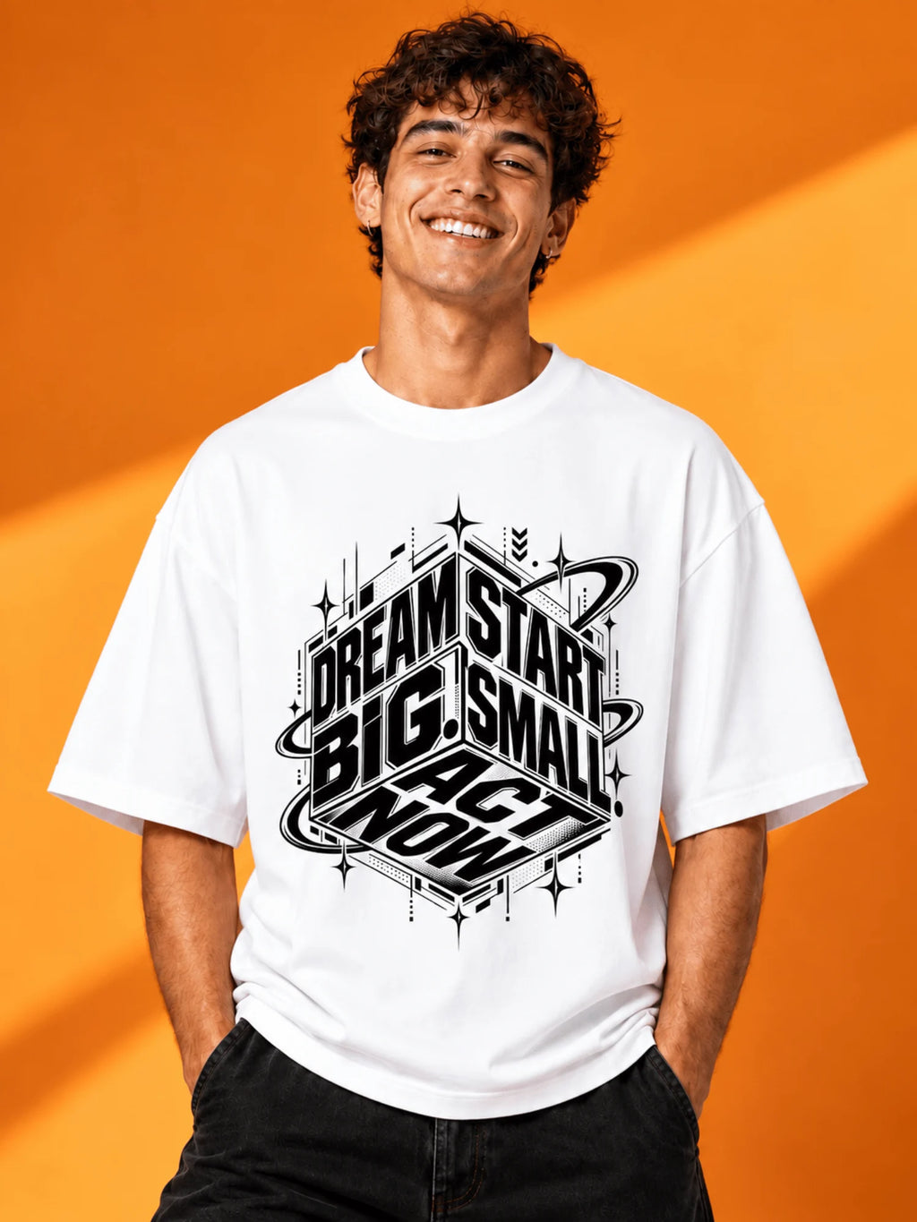 Excello Men's 'Dream Big' Motivational Graphic Oversized T-Shirt | White