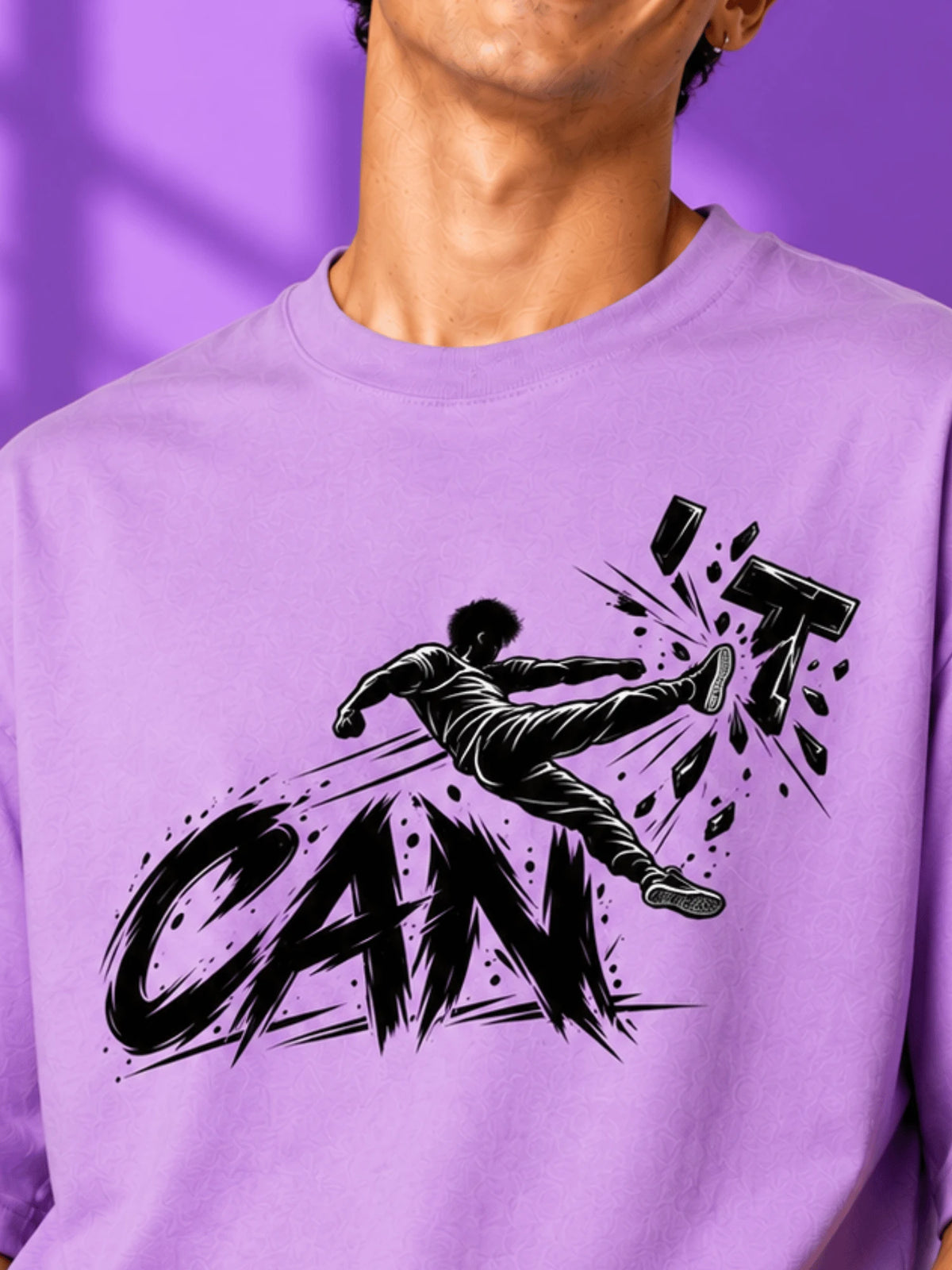 Excello Men's 'I Can' Motivational Graphic Oversized T-Shirt | Lavender