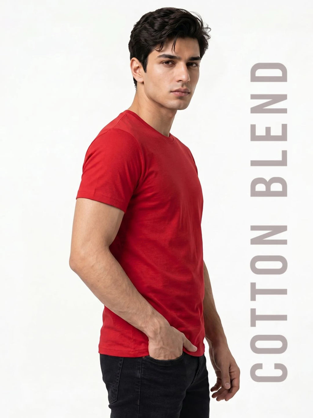 Excello Men's Cotton Blend Bio-Wash Plain  Regular Fit Round Neck T-Shirt  | Black & Red