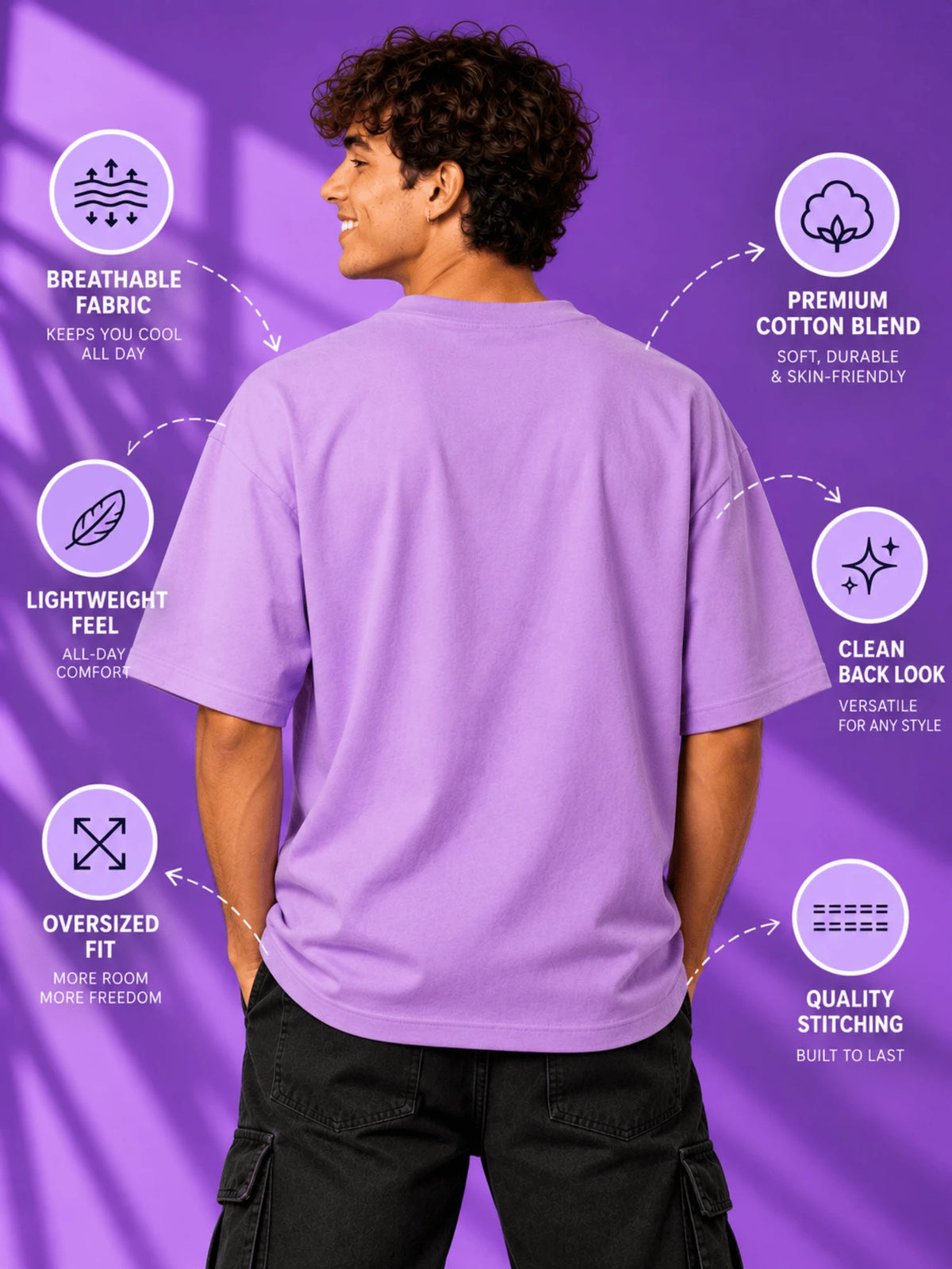 Excello Men's 'I Can' Motivational Graphic Oversized T-Shirt | Lavender