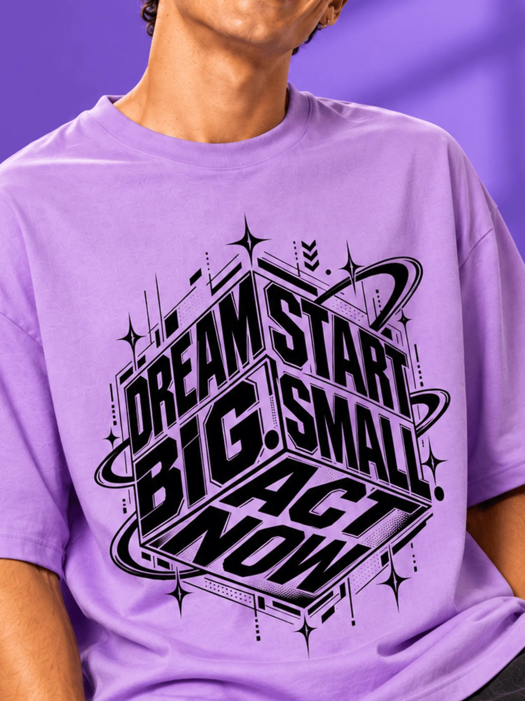 Excello Men's 'Dream Big' Motivational Graphic Oversized T-Shirt | Lavender