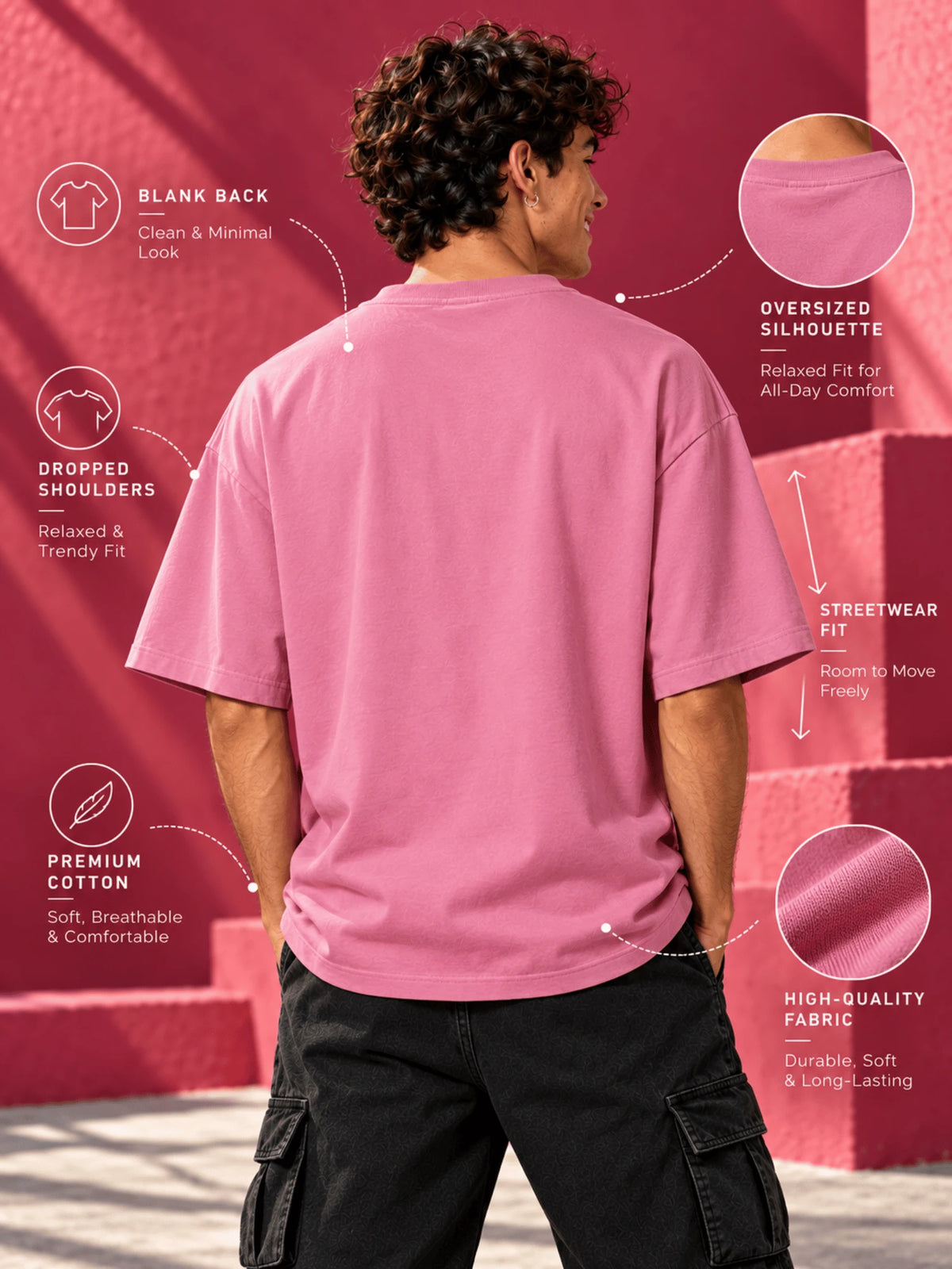 Excello Men's Spartan 'Your Mind Is Your Best Weapon' Graphic Oversized T-Shirt |  Rose Pink