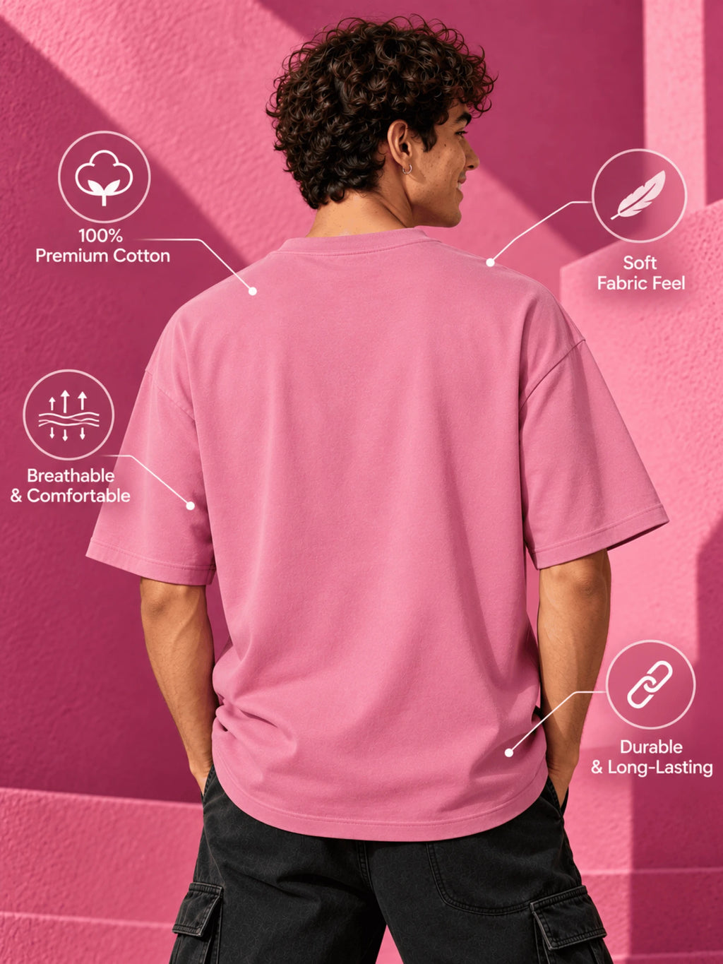 Excello Men's 'Actually You Can' Typography Oversized T-Shirt | Rose Pink