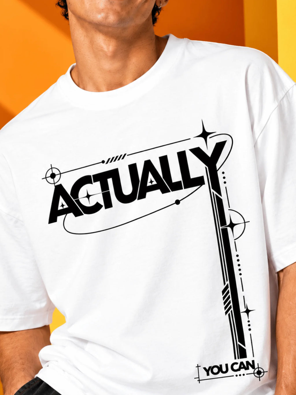 Excello Men's 'Actually You Can' Typography Oversized T-Shirt | White