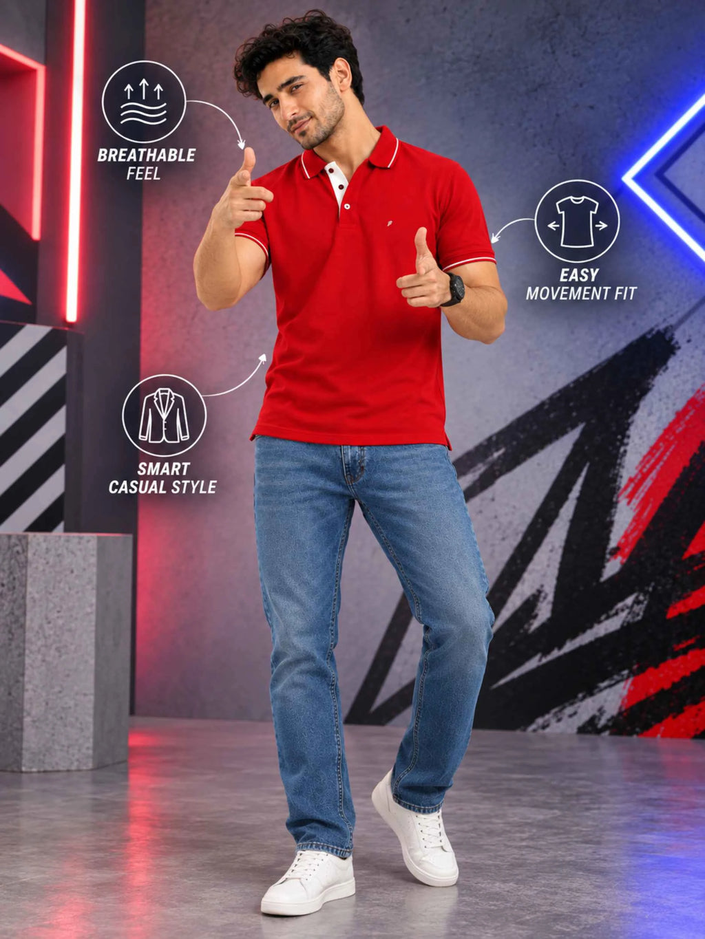 Premium 270 GSM Pure Cotton Biowash Tipping Polo T-Shirt - Heavyweight & Breathable | Red