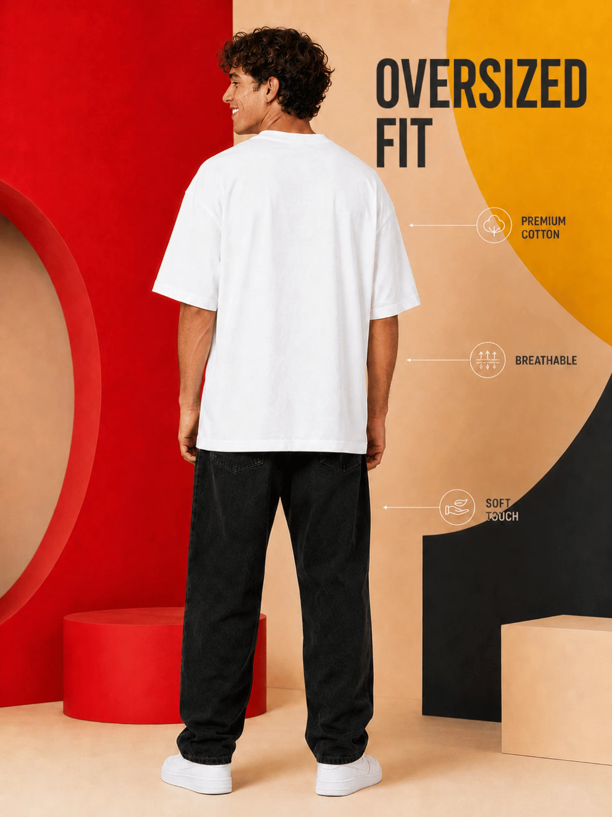 Excello Men's 'Rupiya Gir Raha Hai' Humorous Graphic Oversized T-Shirt| White