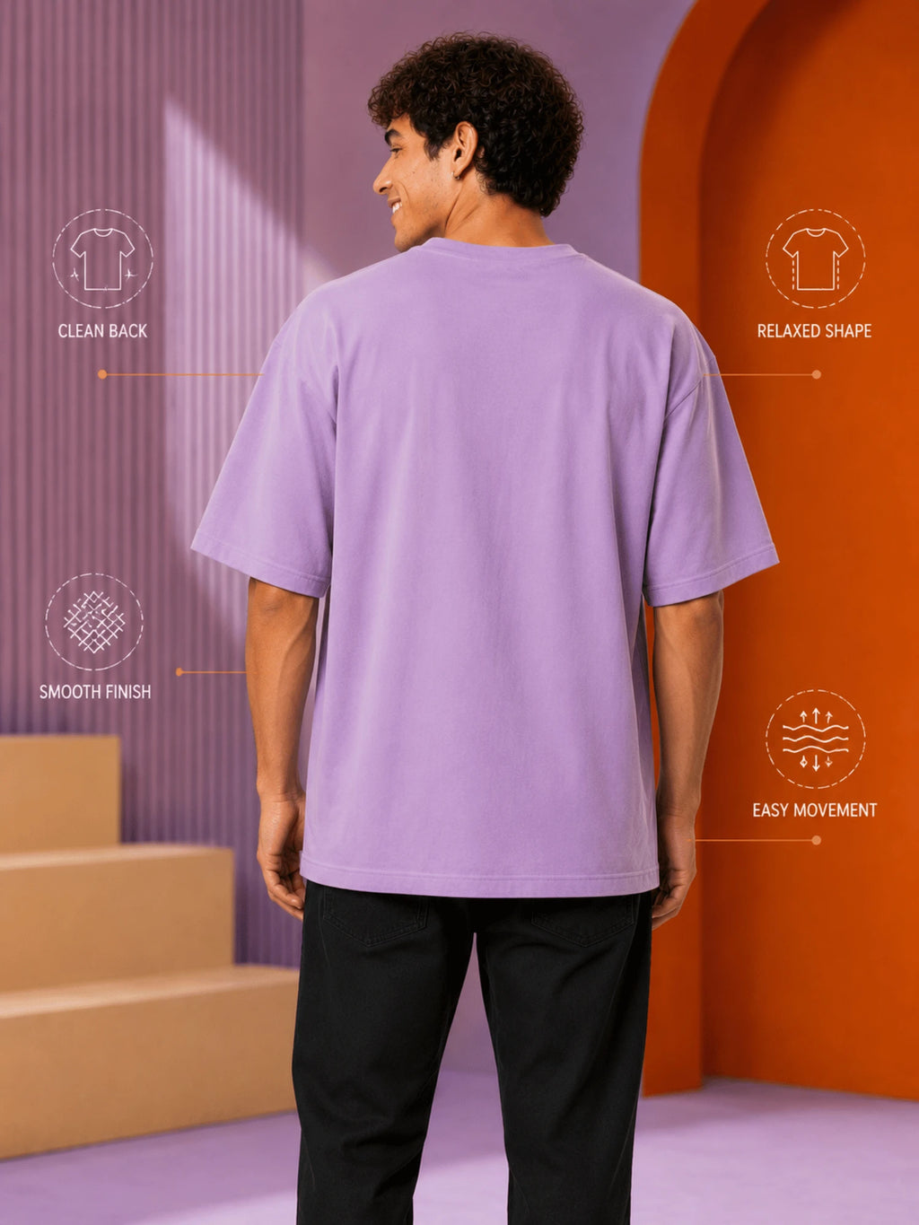 Excello Men's Vakratunda Mahakaya Ganesha Graphic Oversized T-Shirt - 240 GSM Pure Cotton, Bio-Washed-Lavender