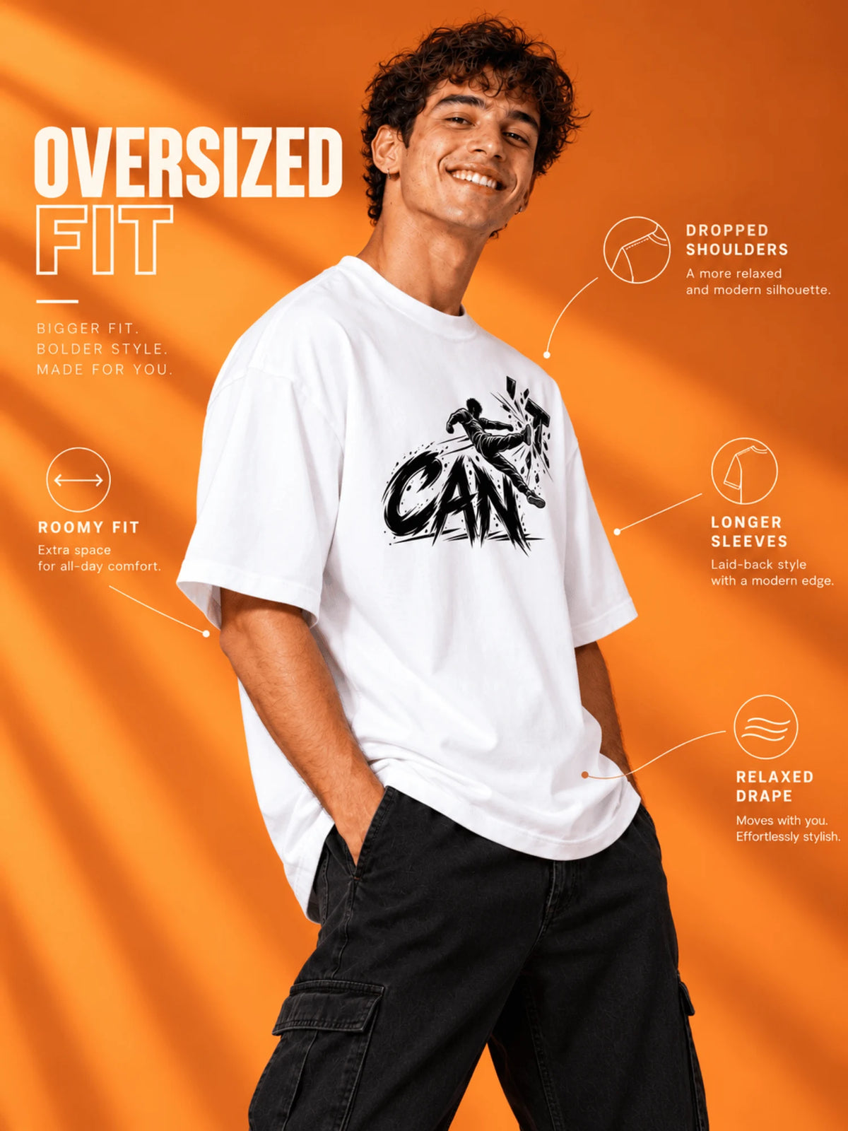 Excello Men's 'I Can' Motivational Graphic Oversized T-Shirt |  White