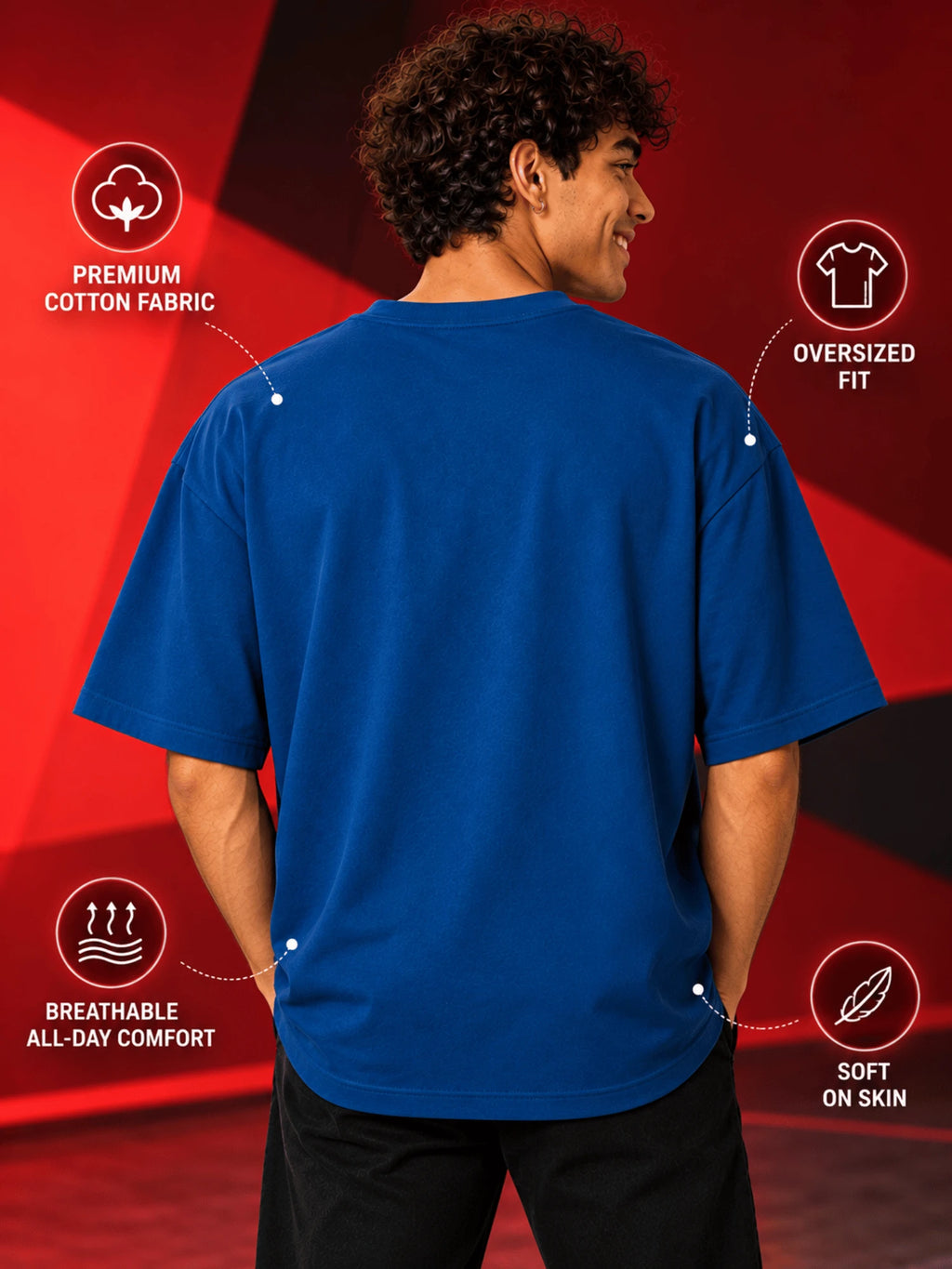 Excello Men's 'Never Give Up' Motivational Graphic Oversized T-Shirt | Air Force Blue