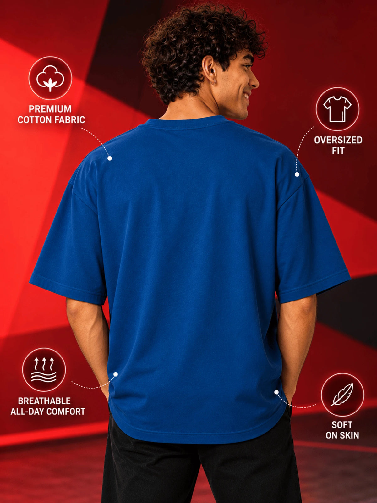 Excello Men's 'Never Give Up' Motivational Graphic Oversized T-Shirt | Air Force Blue