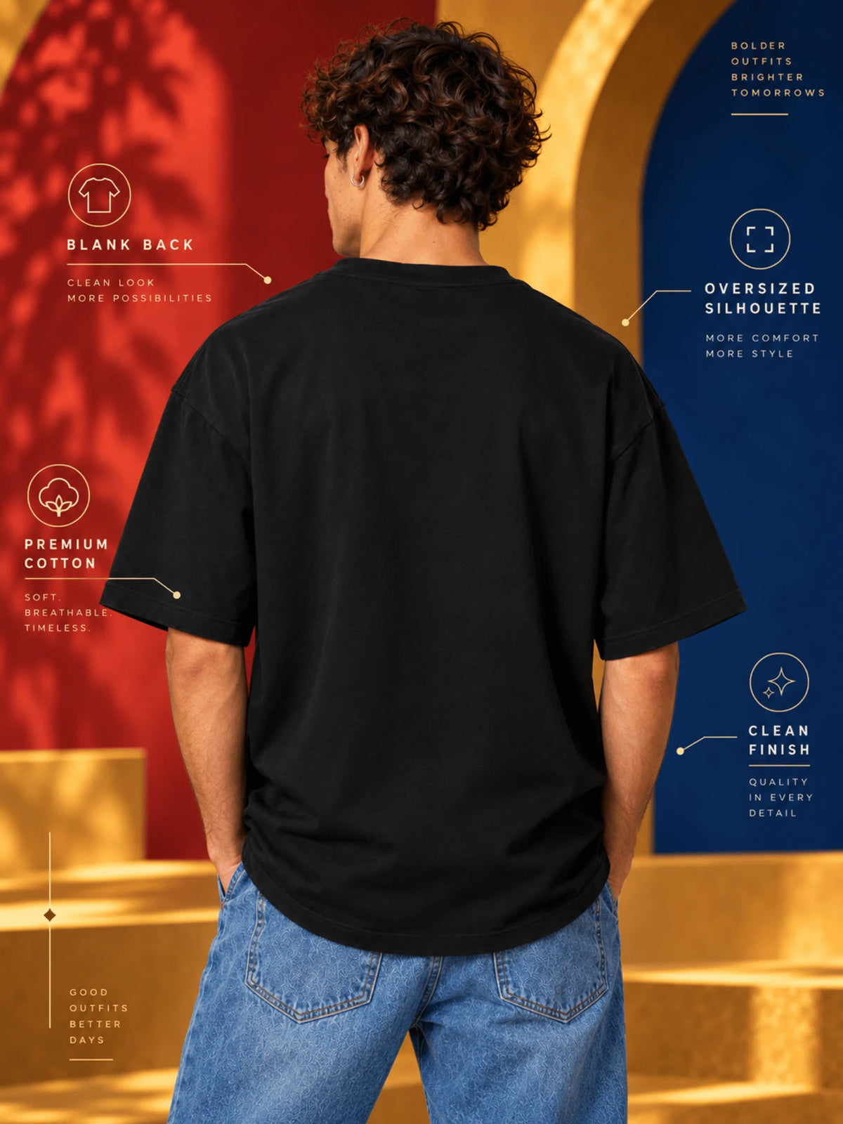 Excello Men's Divine Radha Krishna Love Graphic Oversized T-Shirt - 240 GSM | Black