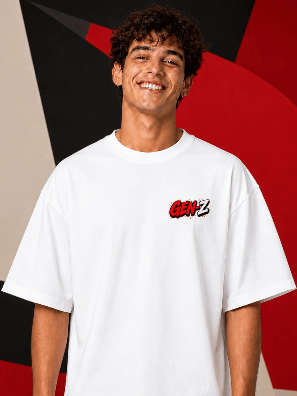 Excello Men's 'Gen-Z Raccoon' Gamer Graphic Oversized T-Shirt | White