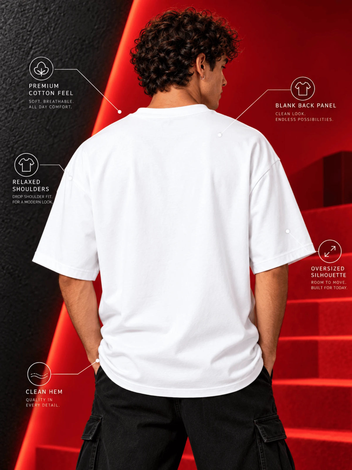 Excello Men's 'Balance' Brain & Heart Graphic Oversized T-Shirt | White