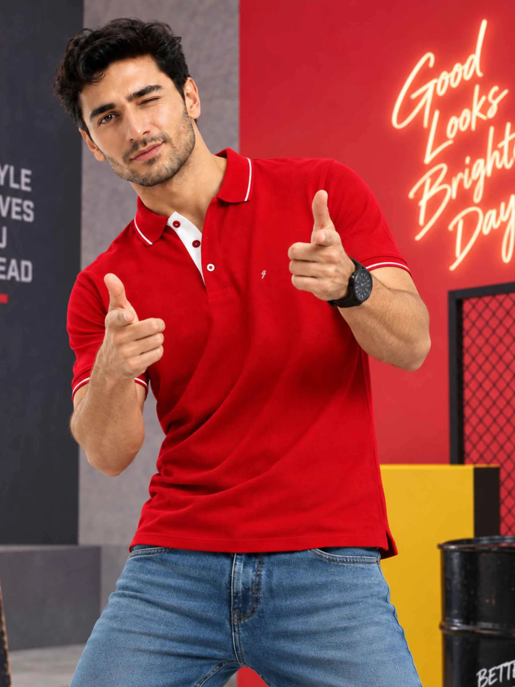Premium 270 GSM Pure Cotton Biowash Tipping Polo T-Shirt - Heavyweight & Breathable | Red