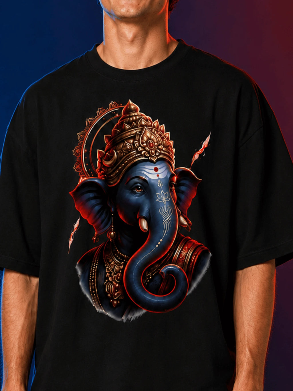 Excello Ganesha Oversized T-Shirt - 240GSM Cotton-Black
