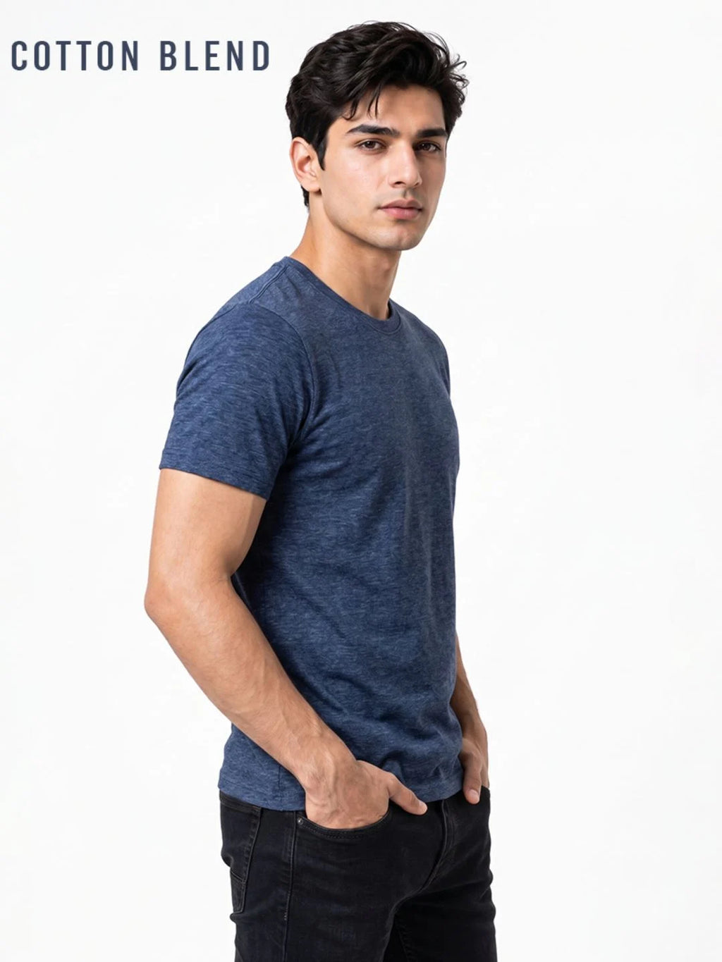Excello Men's Cotton Blend Bio-Wash Plain  Regular Fit Round Neck T-Shirt  | Navy & Red