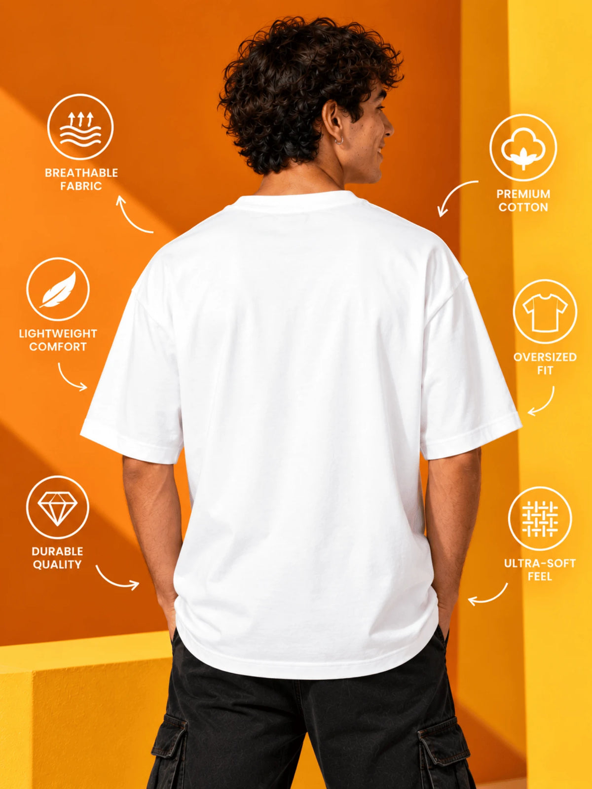 Excello Men's 'Actually You Can' Typography Oversized T-Shirt | White