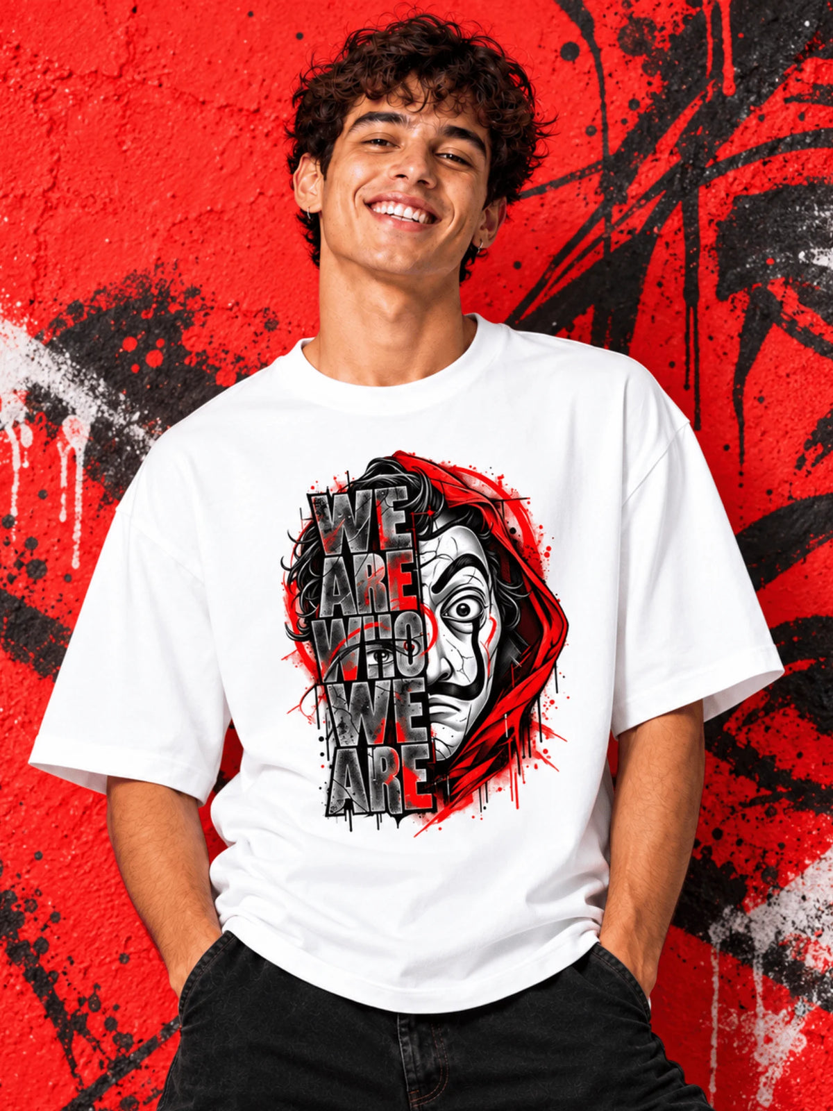 Excello Men's 'We Are Who We Are' Statement Graphic Oversized T-Shirt | White