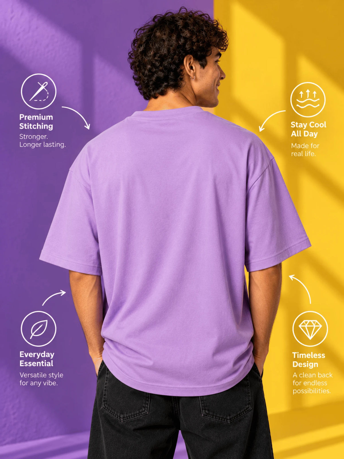 Excello Men's 'Born Freedom' Bird Graphic Oversized T-Shirt | Lavender