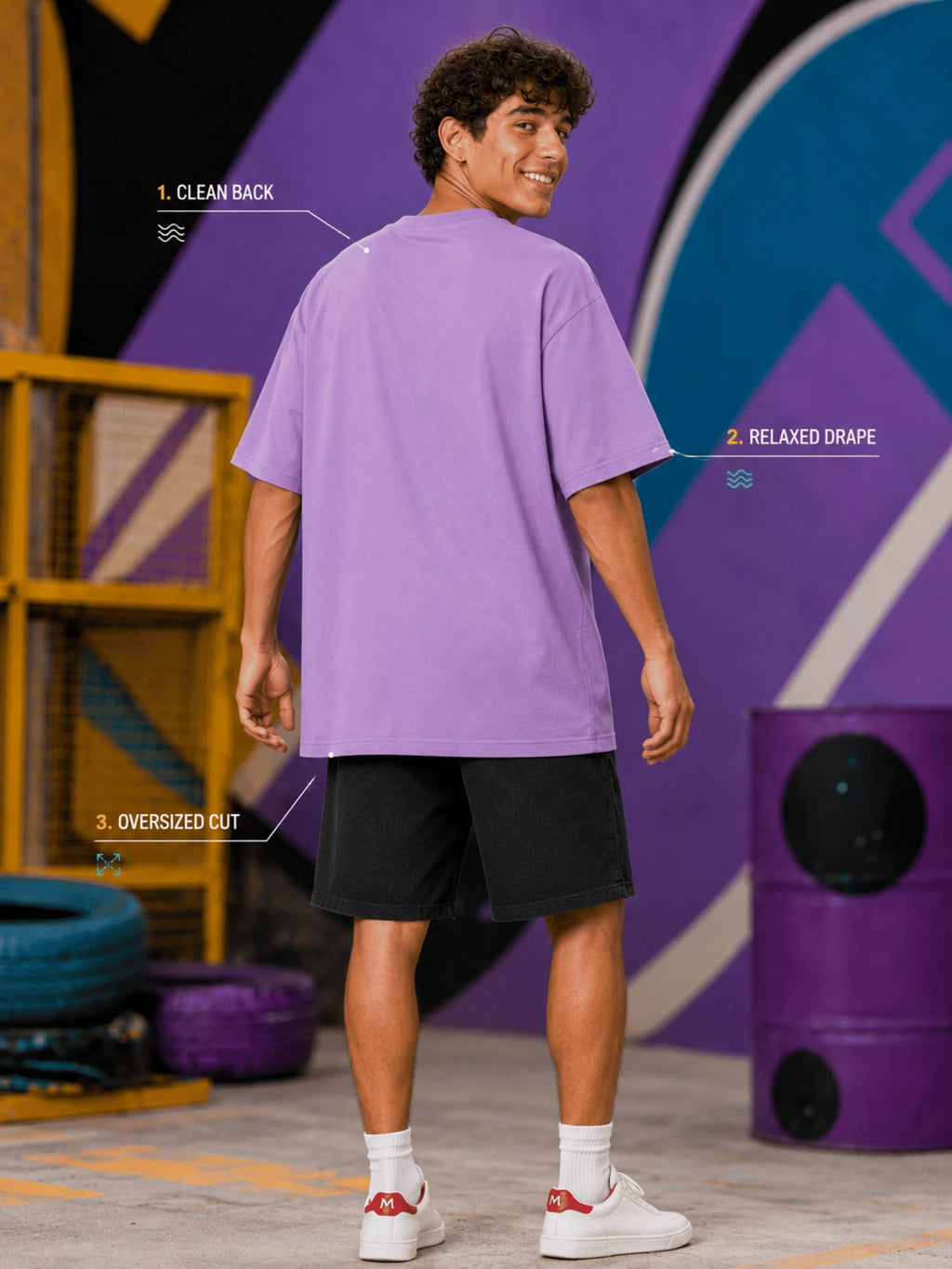 Excello Men's 'Not Lazy' Panda Graphic Oversized T-Shirt | Lavender