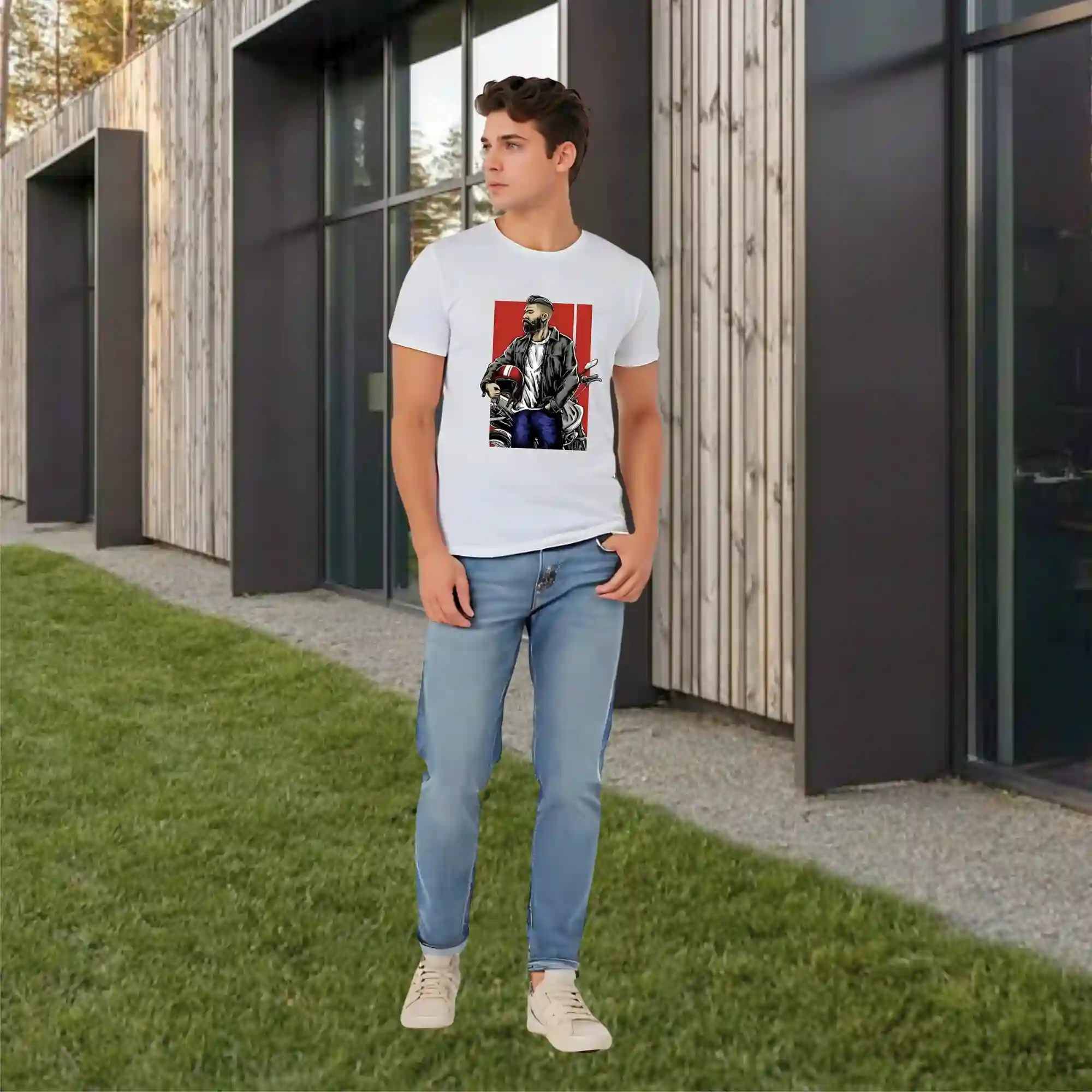 Men's 100% Pure Cotton T-Shirt – Biker Graphic Print | Regular Fit | Bold & Stylish Tee