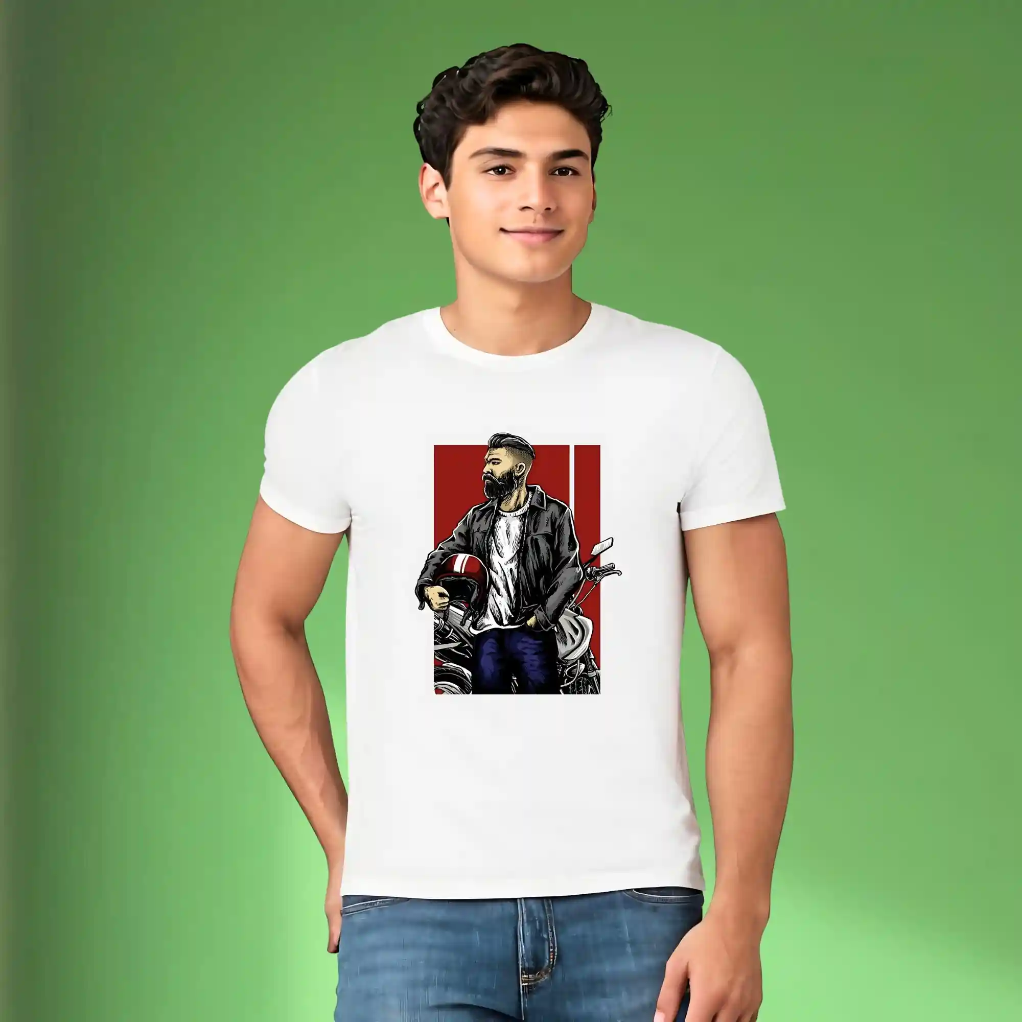 Men's 100% Pure Cotton T-Shirt – Biker Graphic Print | Regular Fit | Bold & Stylish Tee
