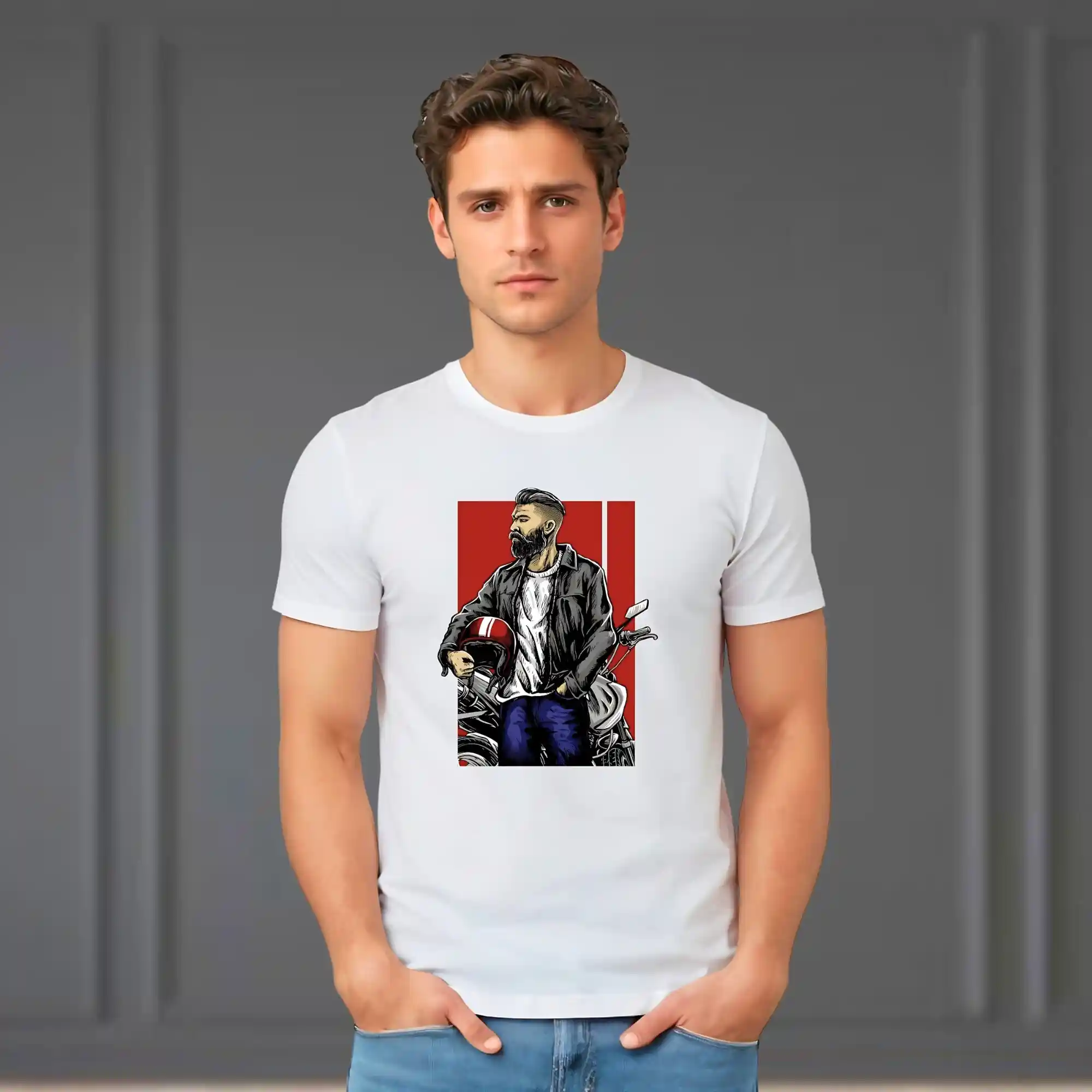 Men's 100% Pure Cotton T-Shirt – Biker Graphic Print | Regular Fit | Bold & Stylish Tee