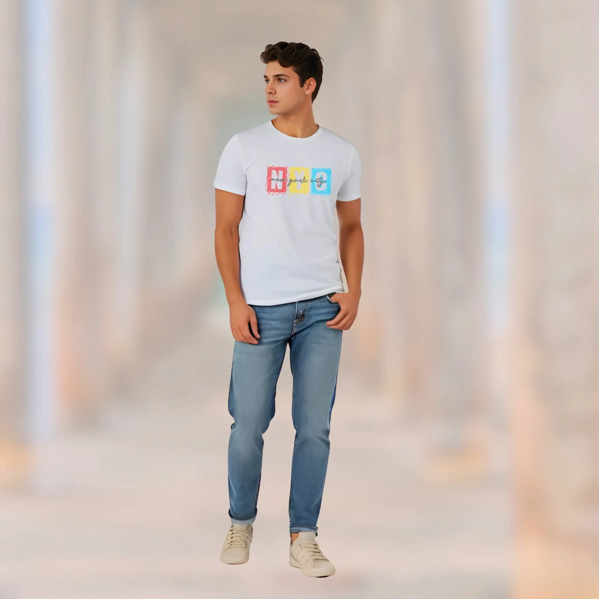 EXCELLO White ‘NYC – New York City’ Printed Men’s Cotton T-Shirt