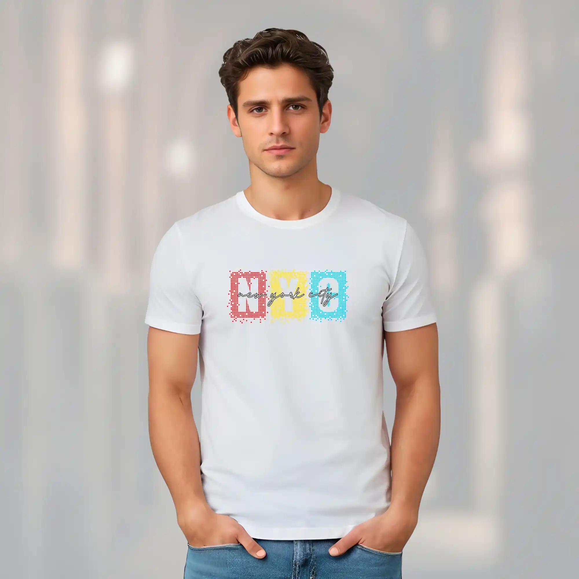 EXCELLO White ‘NYC – New York City’ Printed Men’s Cotton T-Shirt