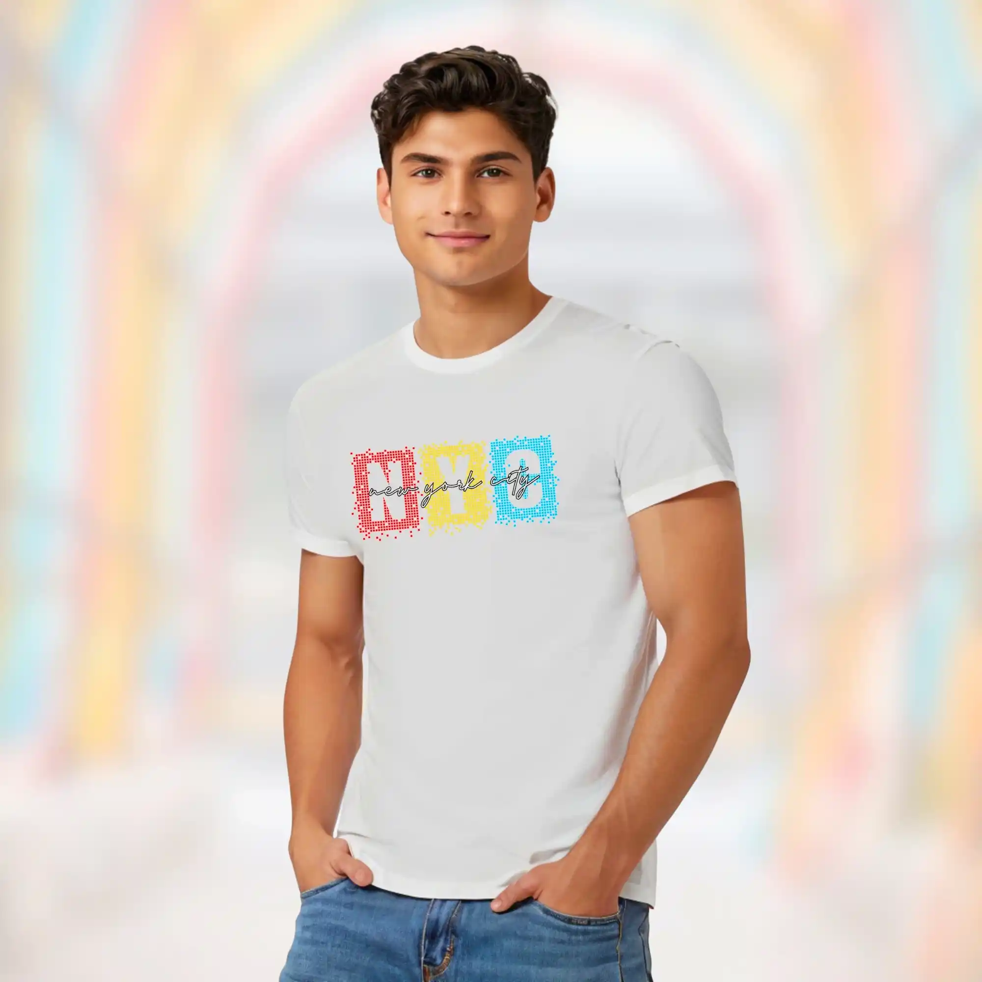 EXCELLO White ‘NYC – New York City’ Printed Men’s Cotton T-Shirt